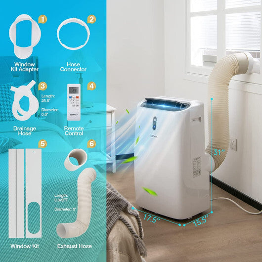 12000 BTU Portable Air Conditioner 4-in-1 Multipurpose design with Smart Control - Color White