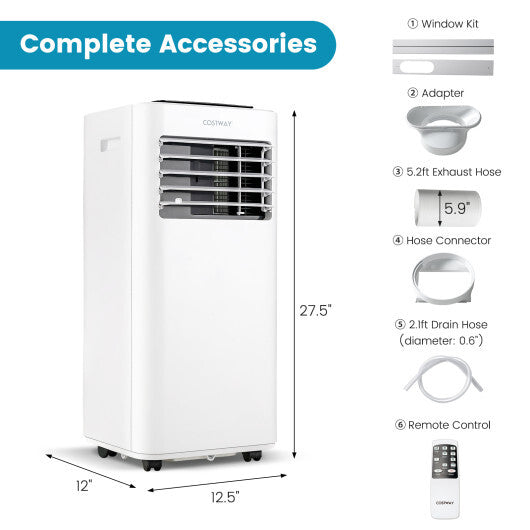 8000 BTU Portable Air Conditioner with Fan Dehumidifier and ultra quiet Sleep Mode - Color: White