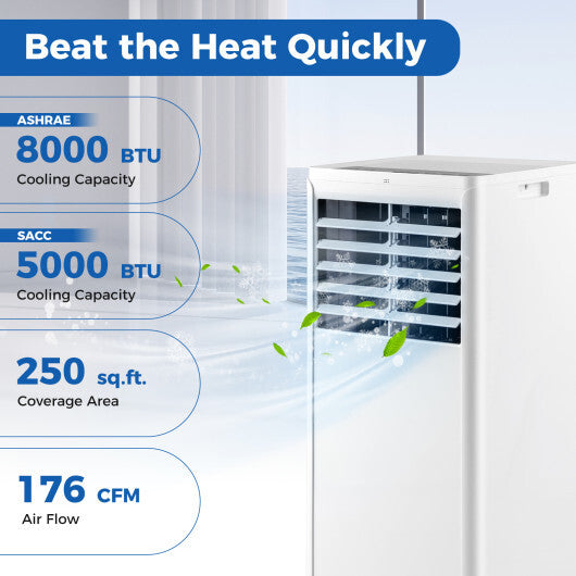 8000 BTU Portable Air Conditioner 4 in 1 cools up to 250 sq ft. - Color White