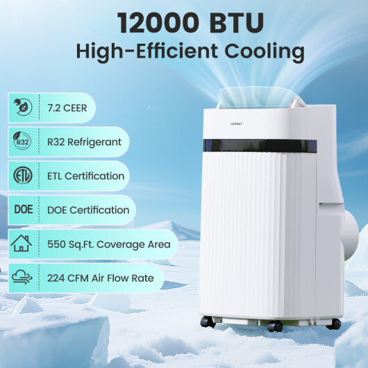 12000 BTU Portable Air Conditioner Energy-saving cools up to 550 sq ft. - Color White